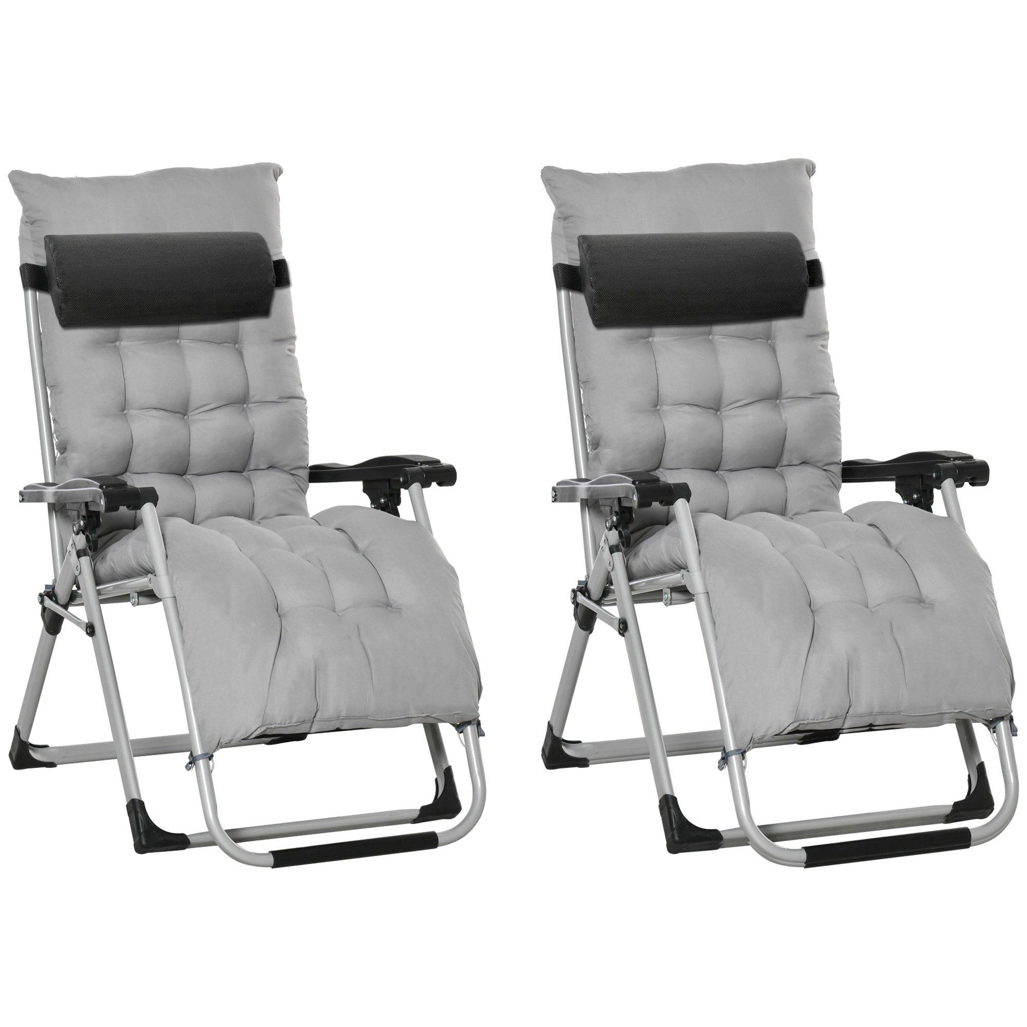 2 PCS Reclining Zero Gravity Chair Folding Lounger Cushion